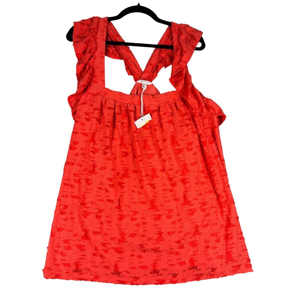 Lauren Conrad Top Women's 2X Plus Orange Sleeveless Ruffle Crossback Lined NWT